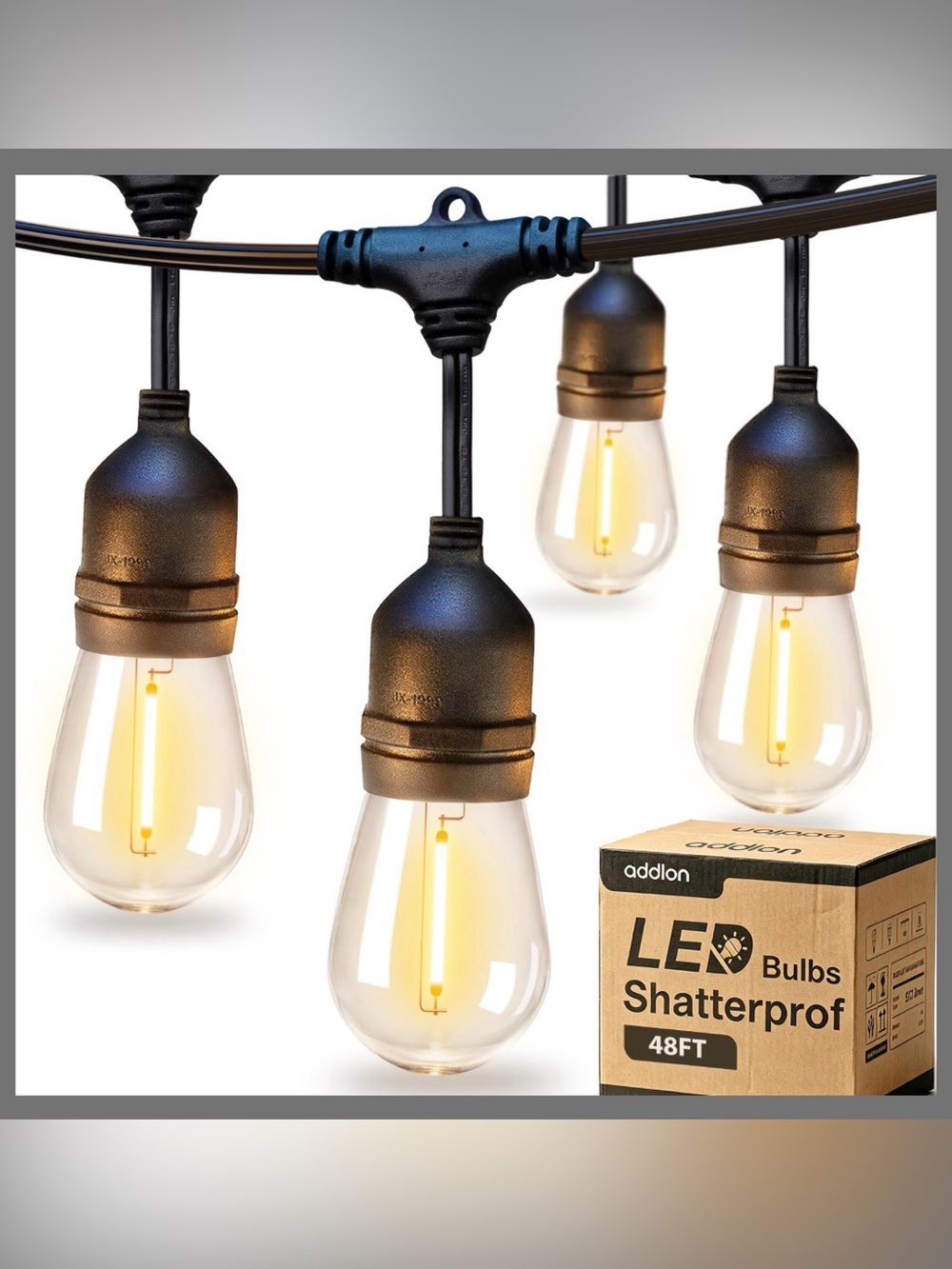 Addlon 48FT LED String Lights Black Vintage Weatherproof
